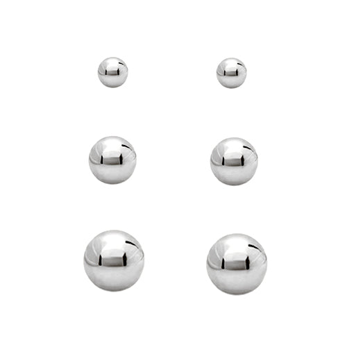 10mm 7mm 5mm Shiny Silver Metal Stud Earring Set of 3pcs
