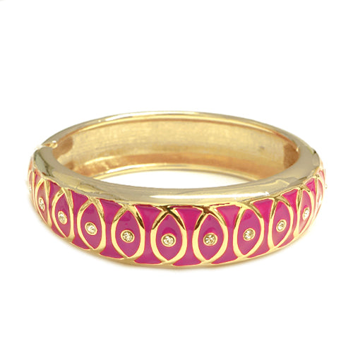Luxurious Design Fuchsia Enamel Gold Hinged Bracelet