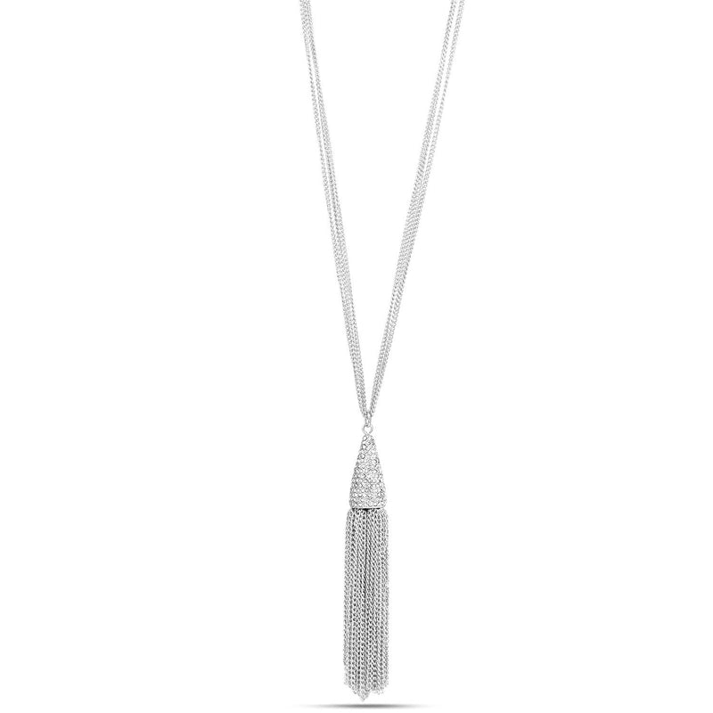 Silver chained necklace with rhinestones on cone pendant