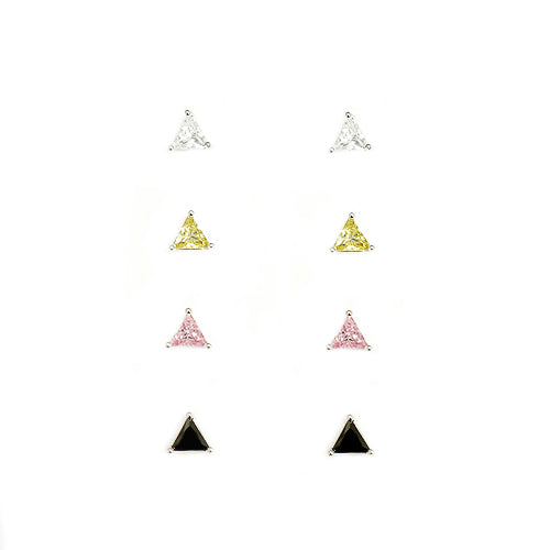 Clear Lime Pink Black Triangle Earrings Set of 4pcs