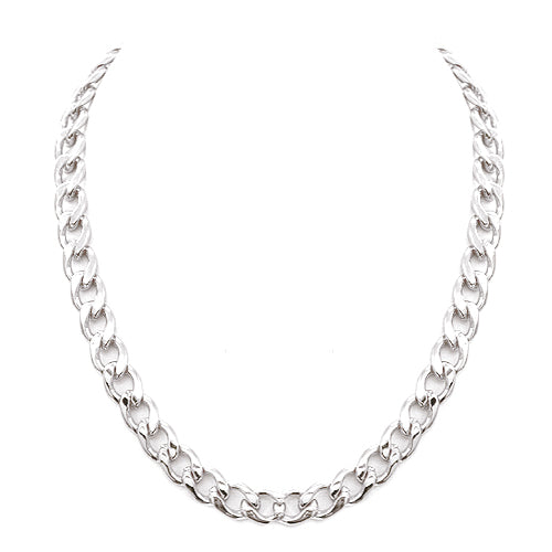 Shiny Silver Metal Linked Chain Necklace