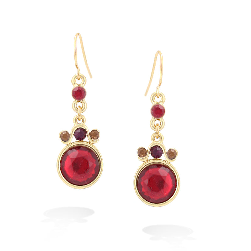 Gold-Tone Red Crystal Earrings