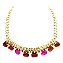 Fabulous Design Red and Pink Mixed Glass Crystal Gold Chain Necklace