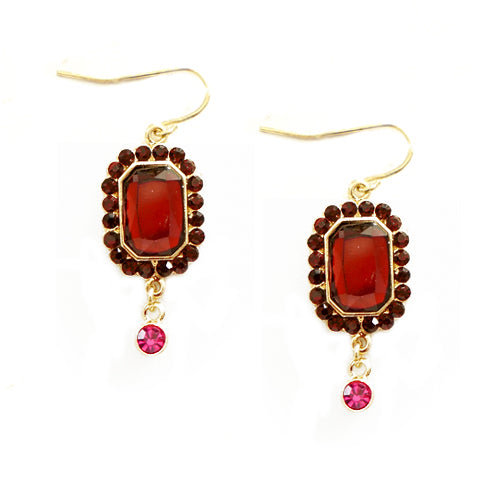 Fabulous Design Red and Pink Mixed Glass Crystal Gold Square Earrings