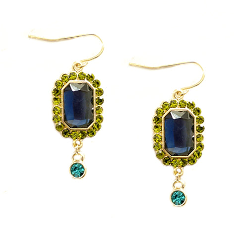 Fabulous Design Blue and Green Mixed Glass Crystal Gold Square Earrings