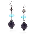 Rhodium-Tone Black And Blue Earrings