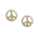 Glass Pearl Round Shape with Peace Sign Gold Stud Earrings