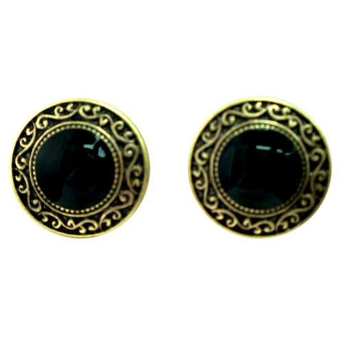 Black round earrings with gold outline