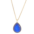 Gold-Tone Metal  Blue Glittering Stone Long Necklace