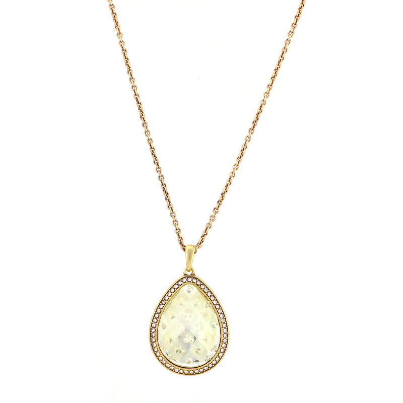Gold-Tone Metal White Glittering Stone Long Necklace