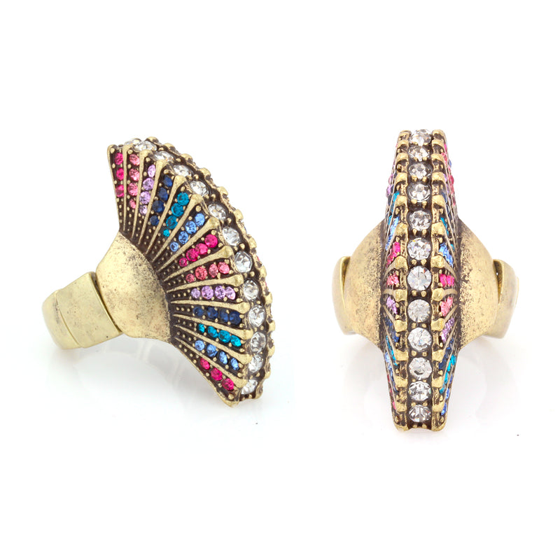 Gold-Tone Metal Many Multicolor Crystal Ring