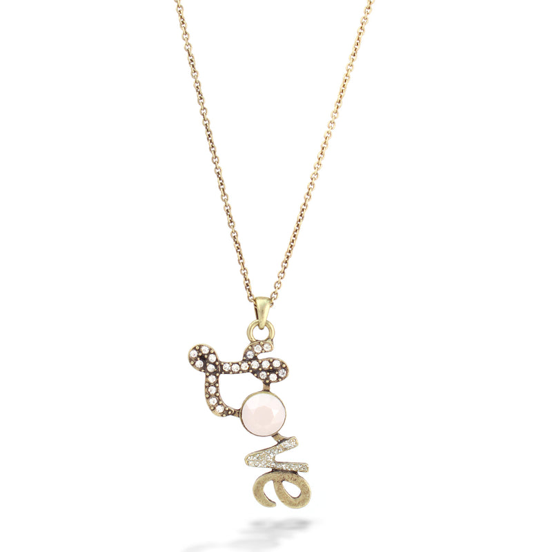 Gold-Oxide Whte Crystals Love Necklace