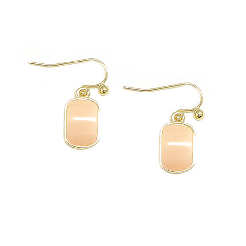 Baby Pink Rectangle Shape Beaded Gold Earrings