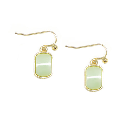 Mint Green Rectangle Shape Beaded Gold Earrings