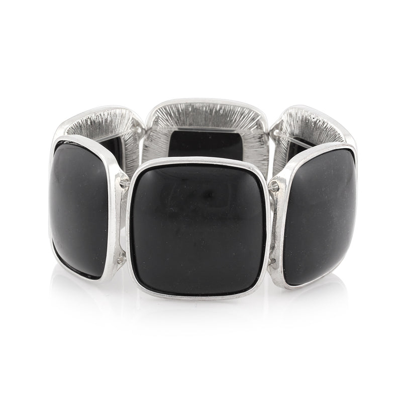 Silver-Tone Black Stretch Bracelets