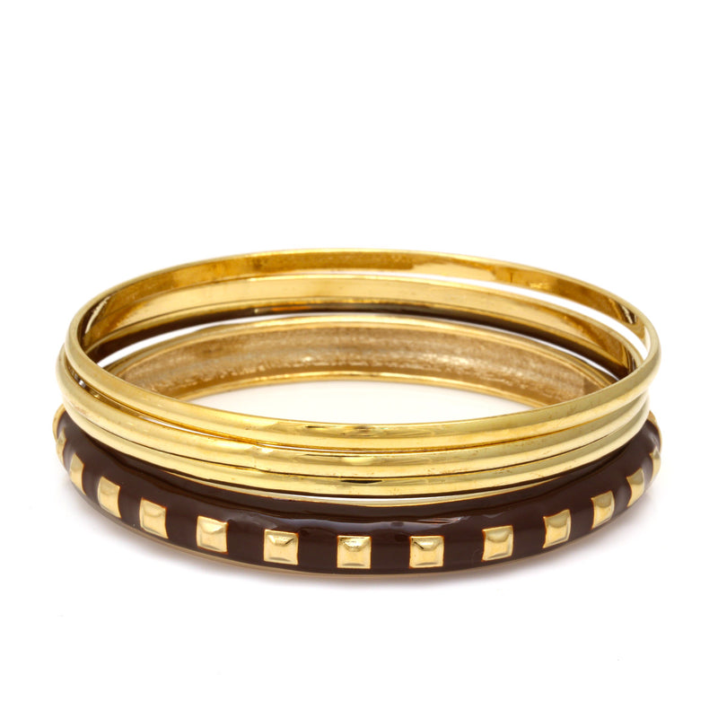 Gold And Brown Enamel 4 Pcs Bracelet Set