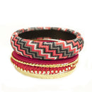 Red Mixed Chevron Cotton with Gold Bangles Set of 7pcs 