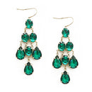 Green Teardrop Glass Bead Gold Chandelier Earrings