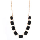 Gold-Tone Metal Black Faceted Stone Adjustable Lobster Clasp Tassel Necklaces