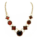 Round and Square Mixed Red Glass Crystal Gold Necklace