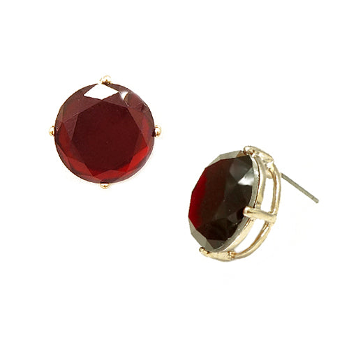 Red Glass Crystal Round Stud Earrings
