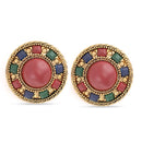 Antique Gold-Tone Burgundy Green And Blue Plastic Clip On Earrings