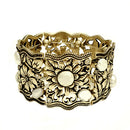 Pearl and Rhinestone Bead Gold Beautiful Flower Stretch Bracelet