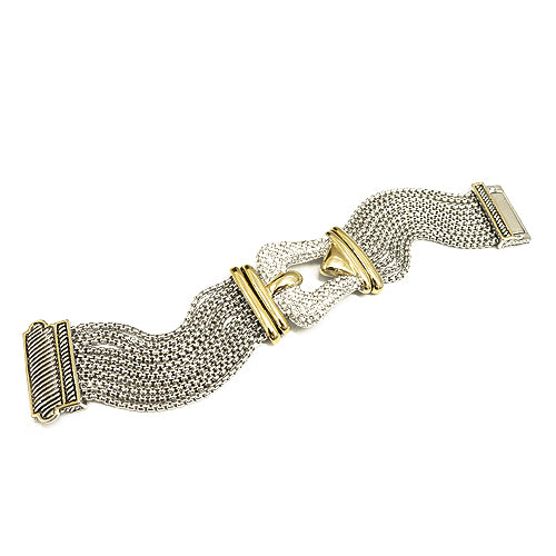 Two-Tone Belt Shape with Rhinestone Wrap-around Magnetic Cable Bracelet