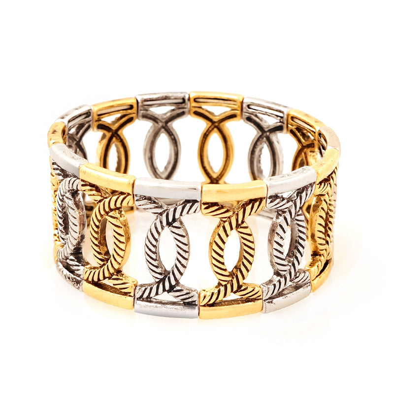 Gold and silver twisted loop stretch bracelet