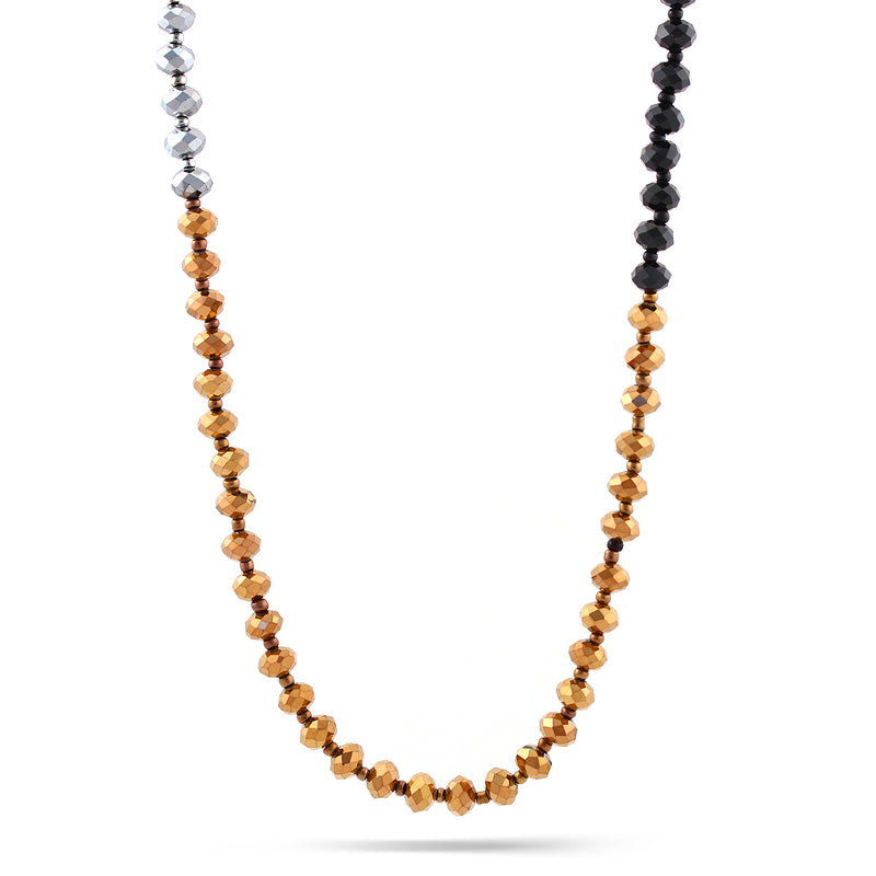 Black Hematite And Brown Glass Crystal Beads Necklace