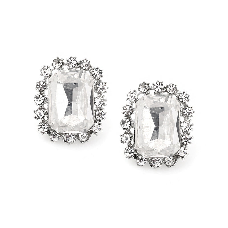 Silver-Tone Metal White Crystal Earrings