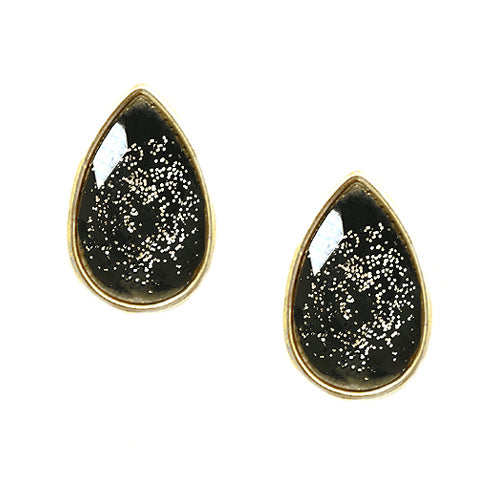 Black Glitter Glass Bead Gold Teardrop Earrings 