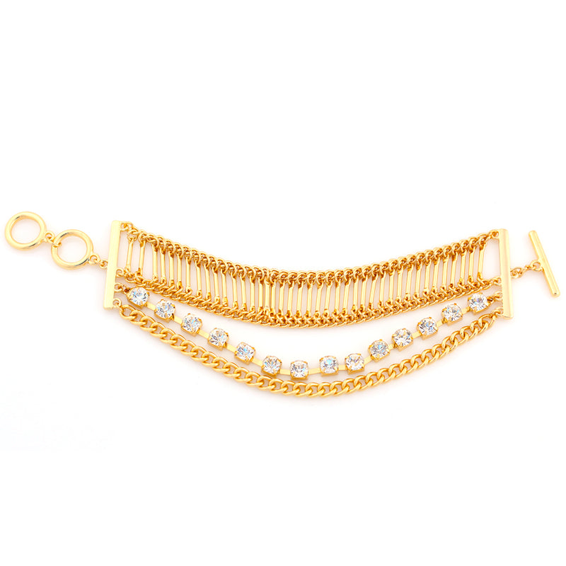 Gold-Tone Metal White Crystal Bracelats