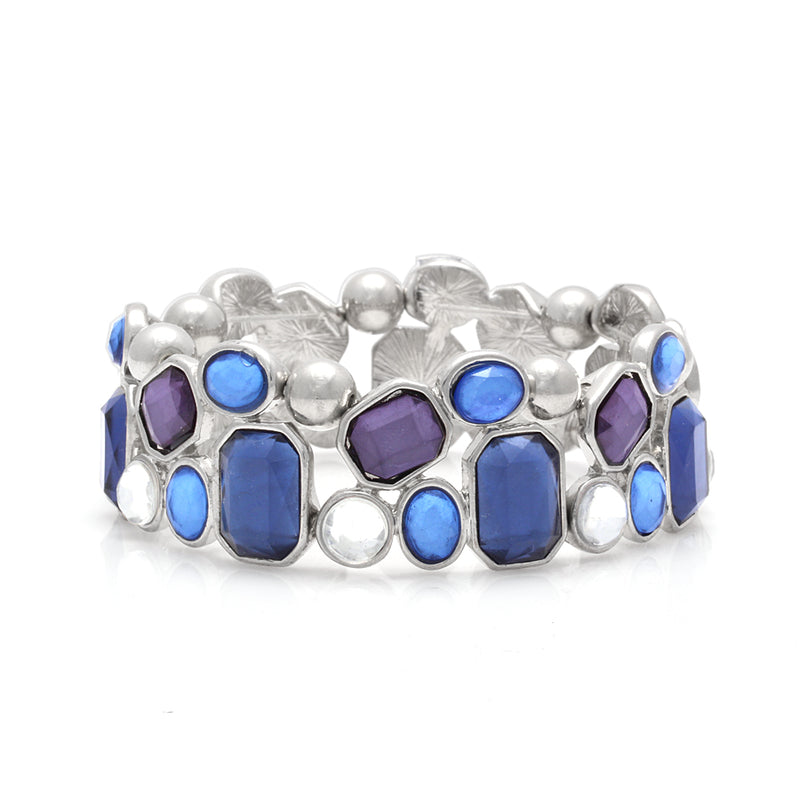 Silver-Tone Blue And White Stretch Bracelets