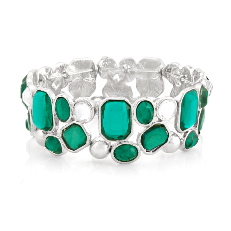 Silver-Tone Green And White Stretch Bracelets