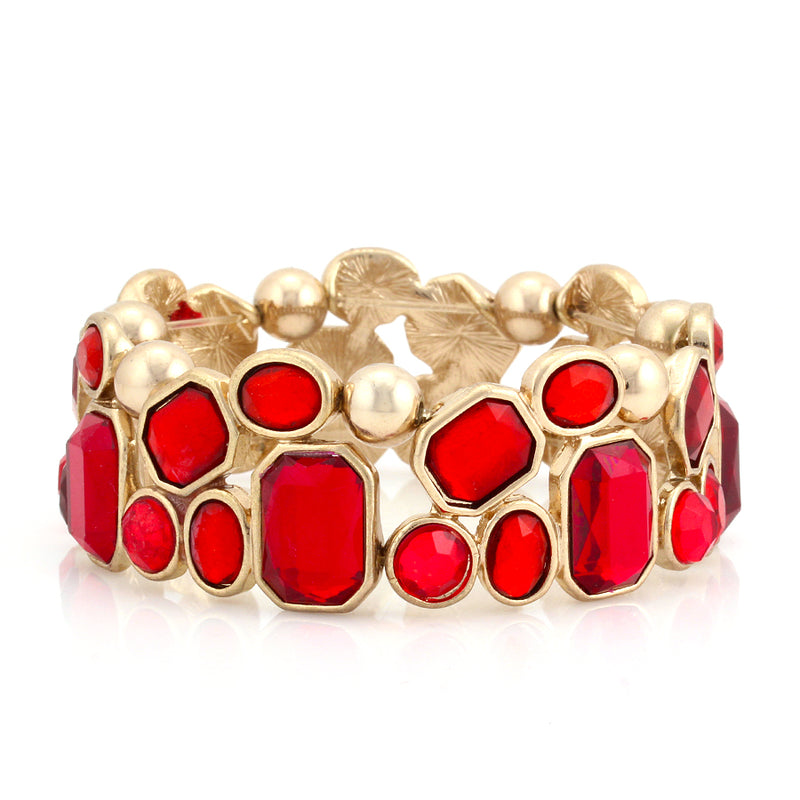 Gold-Tone Red Stretch Bracelets