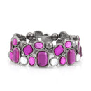 Hematite Amethyst And White Stretch Bracelets