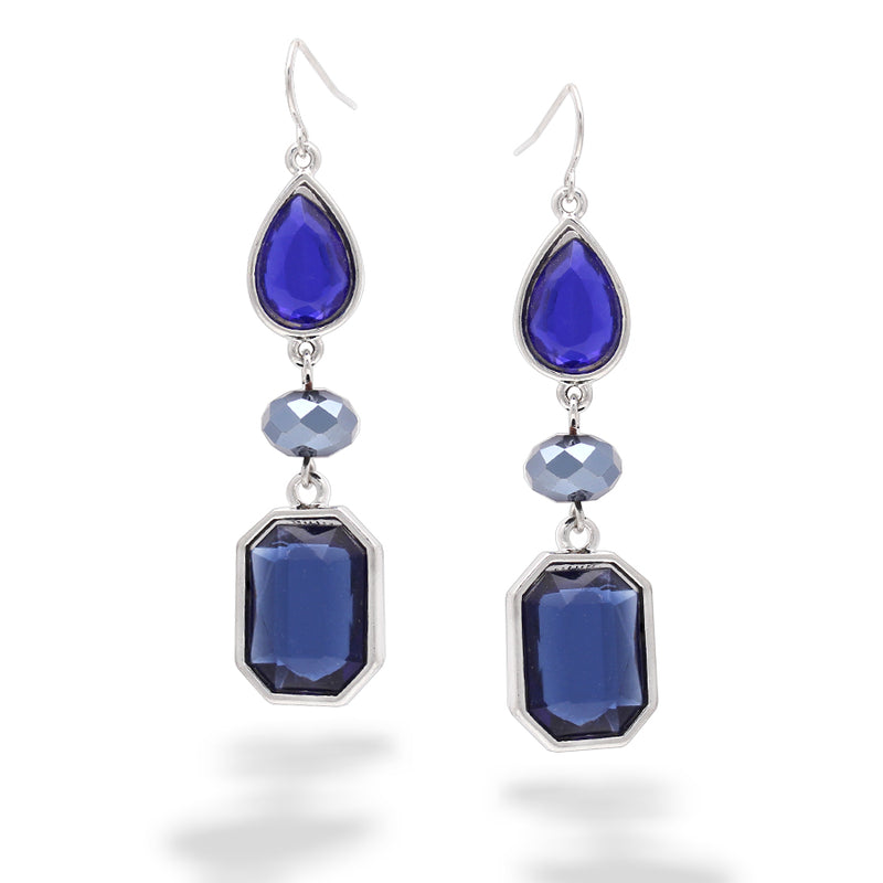 Rhodium-Tone Blue Earrings