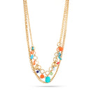 Gold-Tone Metal Multi Color Bead 3 Layered Necklace