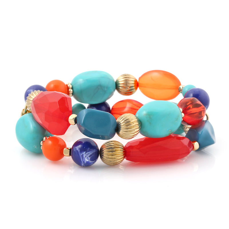 Multi Color Beads Set Of 2 Stretch Bracelets