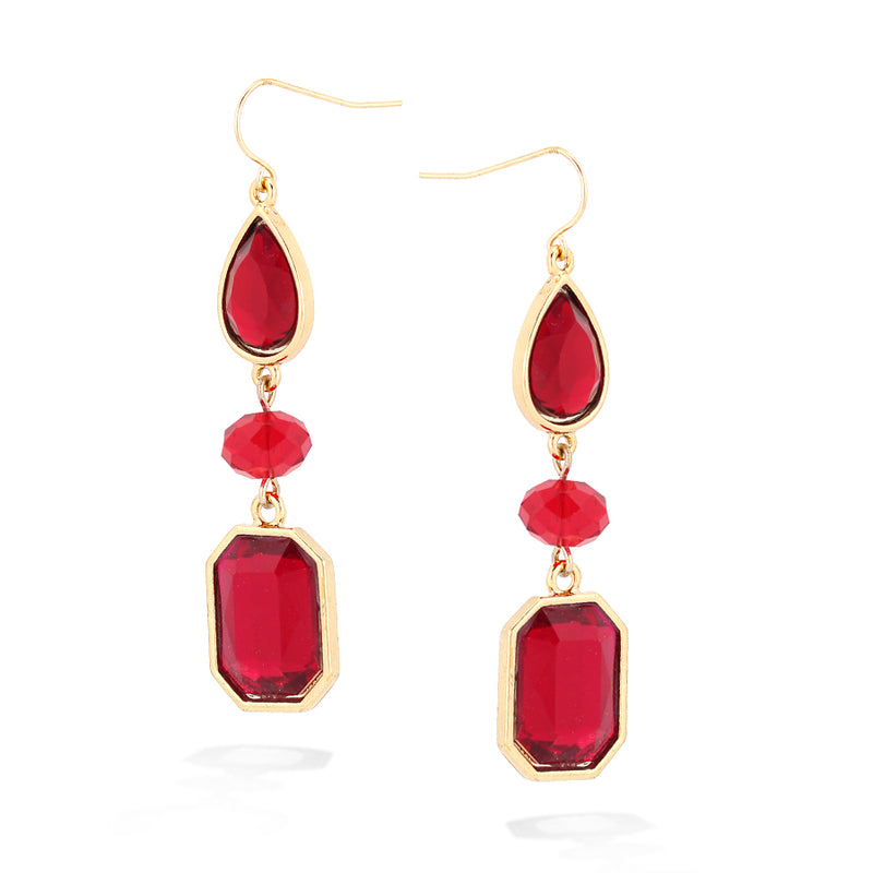 Gold-Tone Red Crystal Earrings