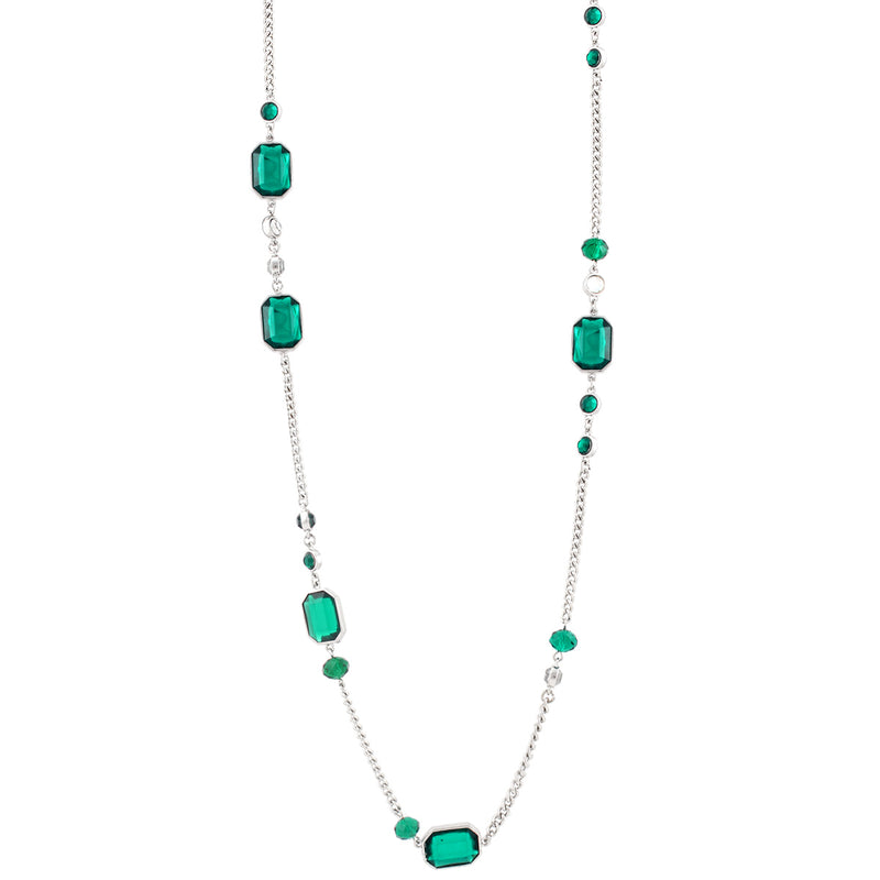Rhodium-Tone Green Crystal Necklace