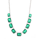 Silver-Oxide Tone Green Crystals Necklae