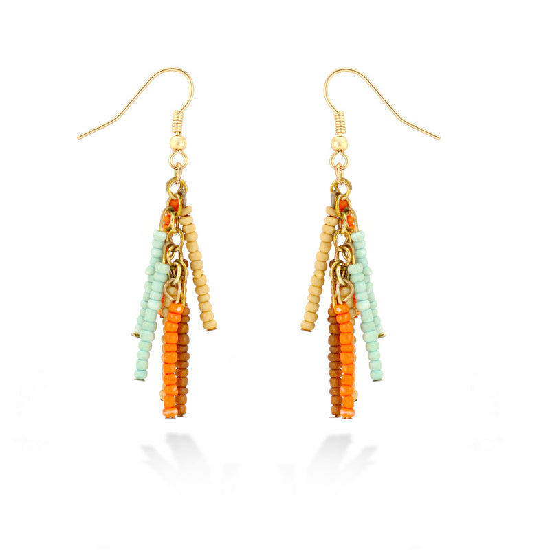 Gold-Tone Coral Mint And Brown Beads Earrings