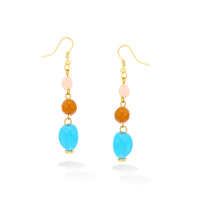 Gold-Tone Blue And Orange Stone Earrings
