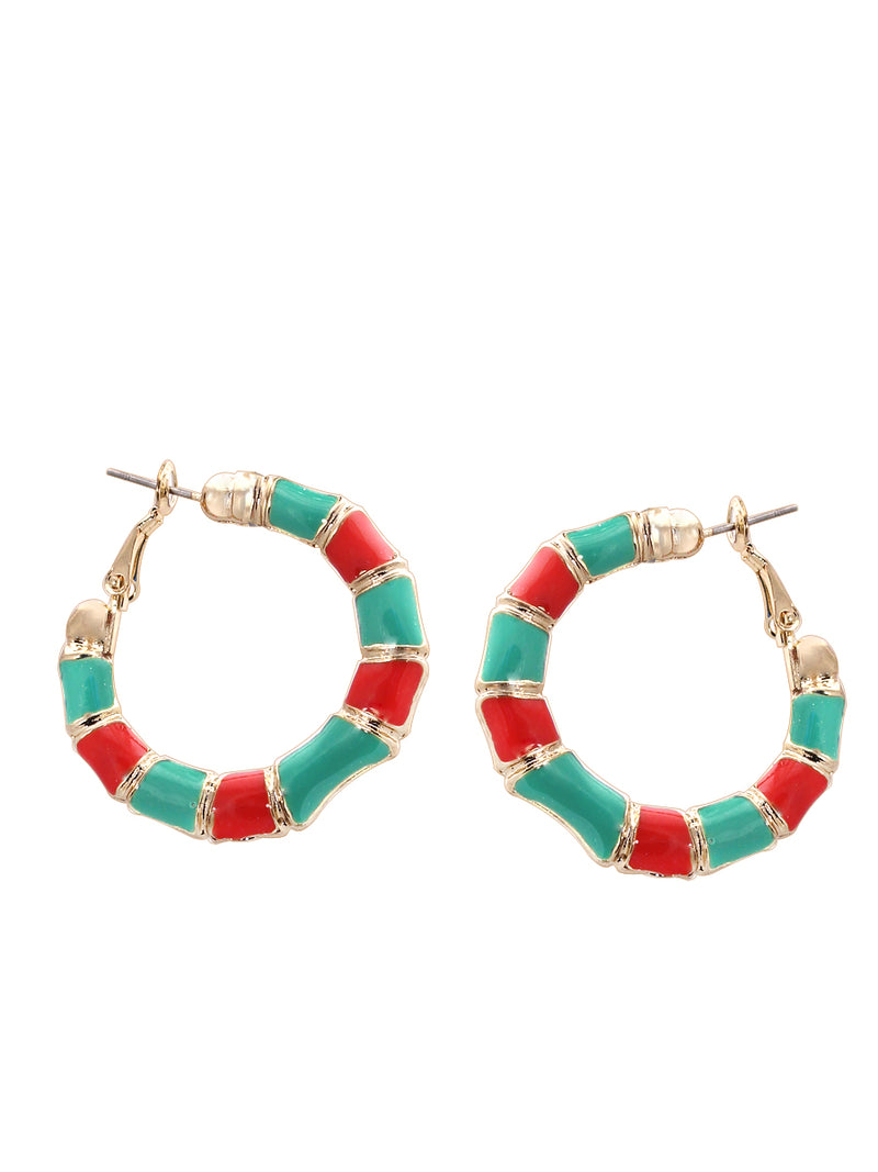 Gold Turquoise And Coral Indian Round Earrings