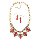Gold-Tone Metal Coral Crystal Necklace And Earring Set