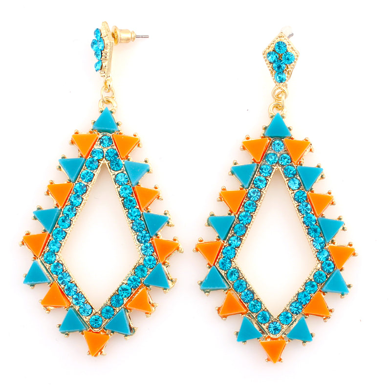 Gold-Tone Metal Blue And Orange Crystal Earrings