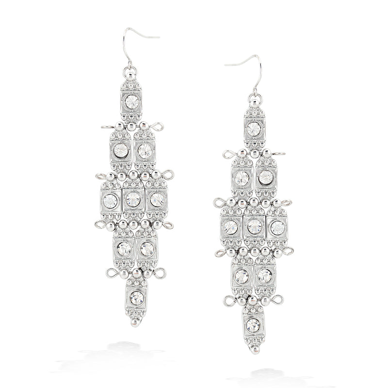Silver-Tone White Crystal Chandelier Earrings