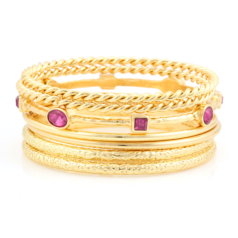 Gold-Tone Amethyst Set Of 7 Bangles